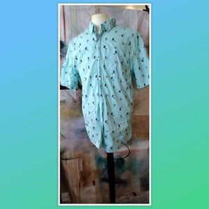 Carbon Short Sleeve, Button Down Shirt With Hulu Girls And Palm Trees Size L